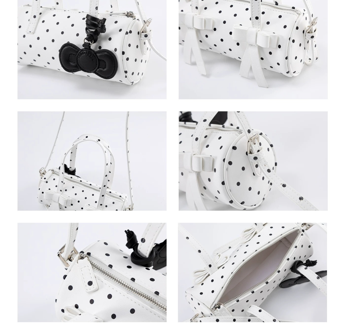 Bow-Accent Polka Dot &amp; Floral Barrel Bag