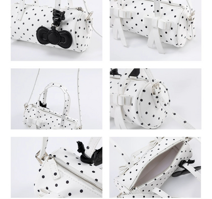 Bow-Accent Polka Dot &amp; Floral Barrel Bag