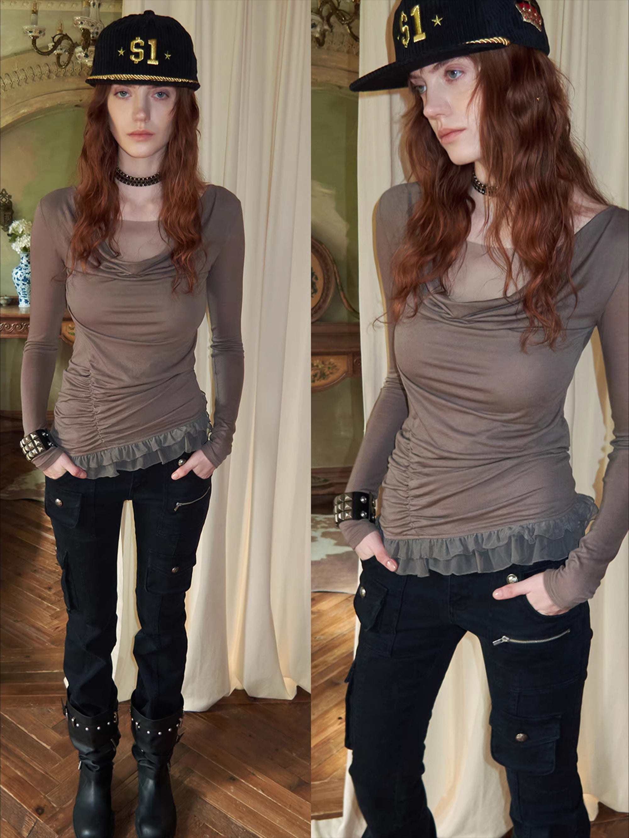 Mesh Double-Layer Ruched Base Layer