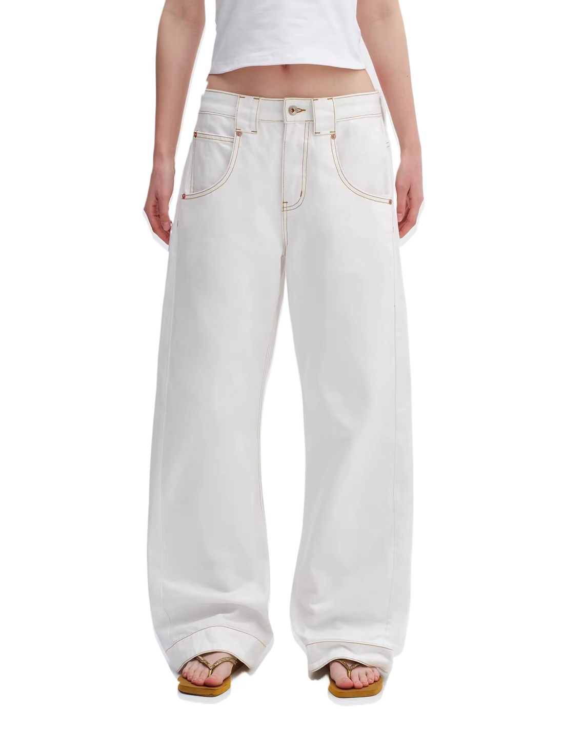 White Relaxed Fit 3D Cut Wide-Leg Denim Jeans