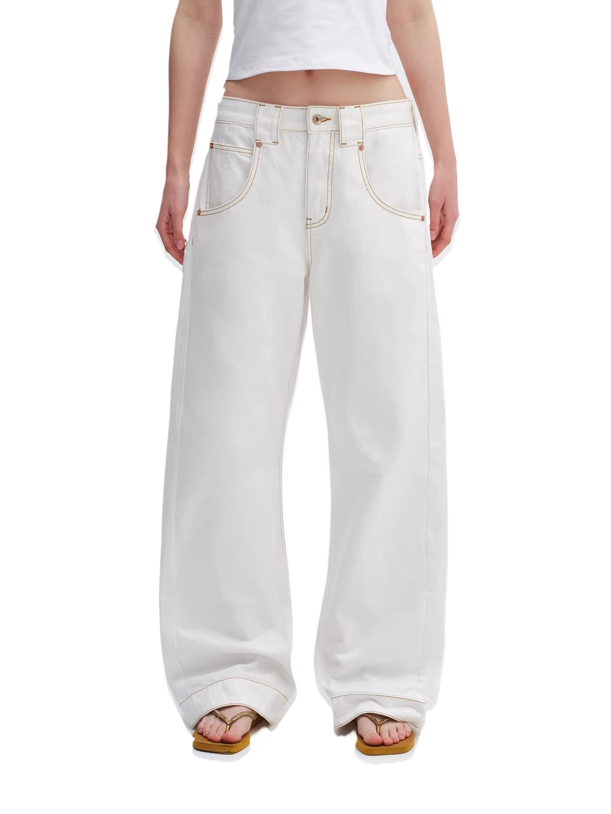 White Relaxed Fit 3D Cut Wide-Leg Denim Jeans