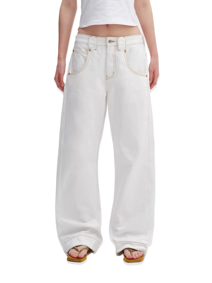 White Relaxed Fit 3D Cut Wide-Leg Denim Jeans