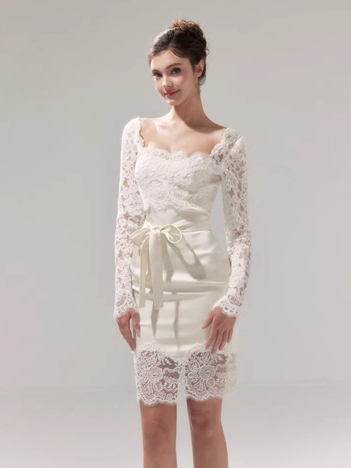 Square-Neck Slim-Fit Bodycon Dress White (Pre-sale) / L