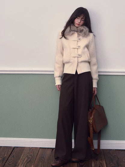 Wool-Blend Fur-Collar Short Down Jacket