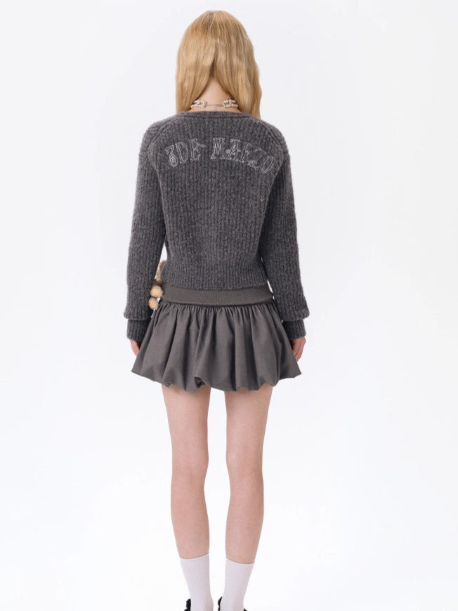 Cuddle-Doll Fitted Knit V-Neck Cardigan