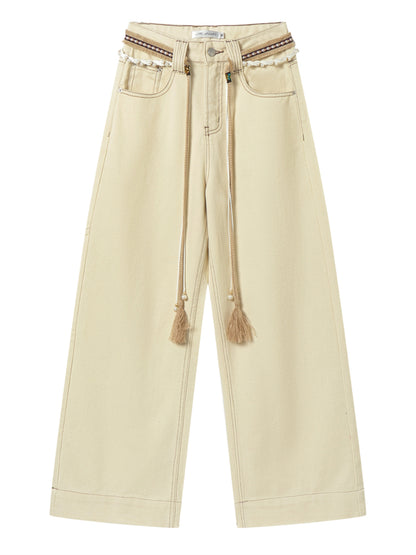 High-Waist Loose Straight - Leg Rope Jeans