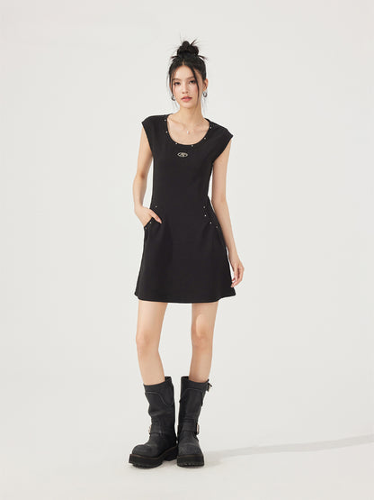 U-neck Waist-cinching Sleeveless Little Black Dress - CHINASQUAD