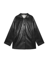 Black H-shaped Cuff Checkered Spliced Leather Jacket - CHINASQUAD