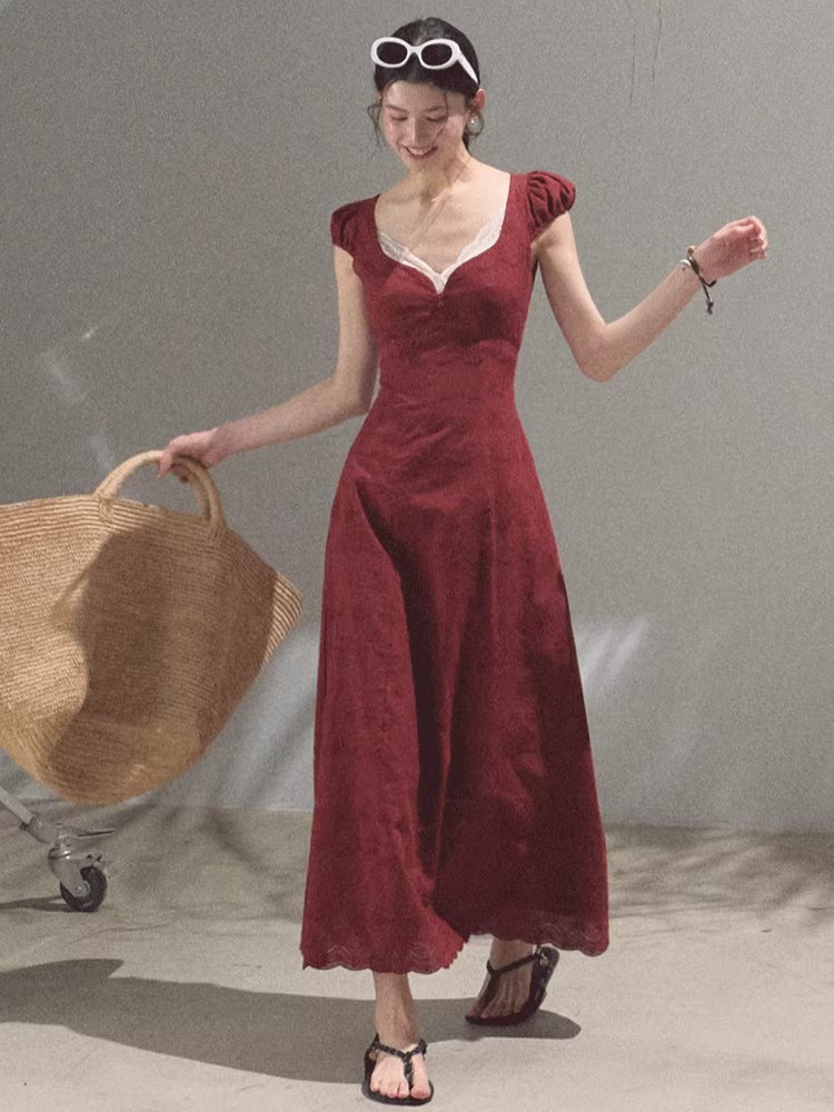 Cotton Bohemian Sash-Red Resort Tea Dress