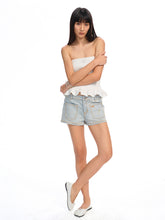 Washed and Distressed Straight-Leg Mid-Rise Hot Pants - CHINASQUAD