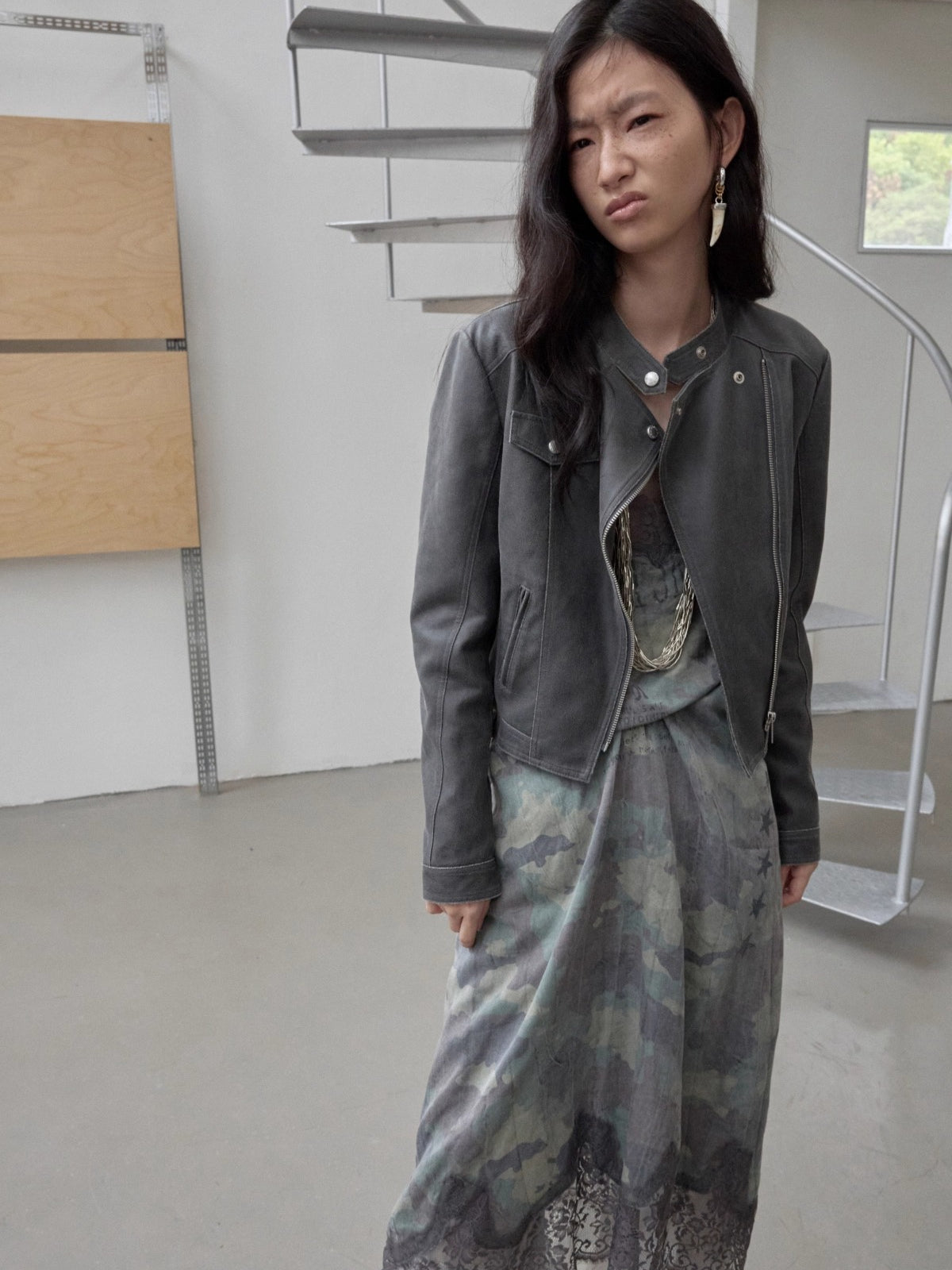 Vintage Cracked Leather Moto Jacket