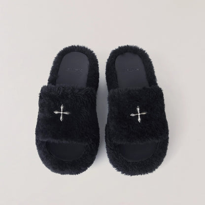 Cross Relic Shearling Heel Mules