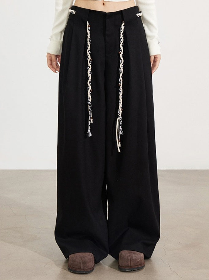 Wool-Blend Belted Wide-Leg Pants