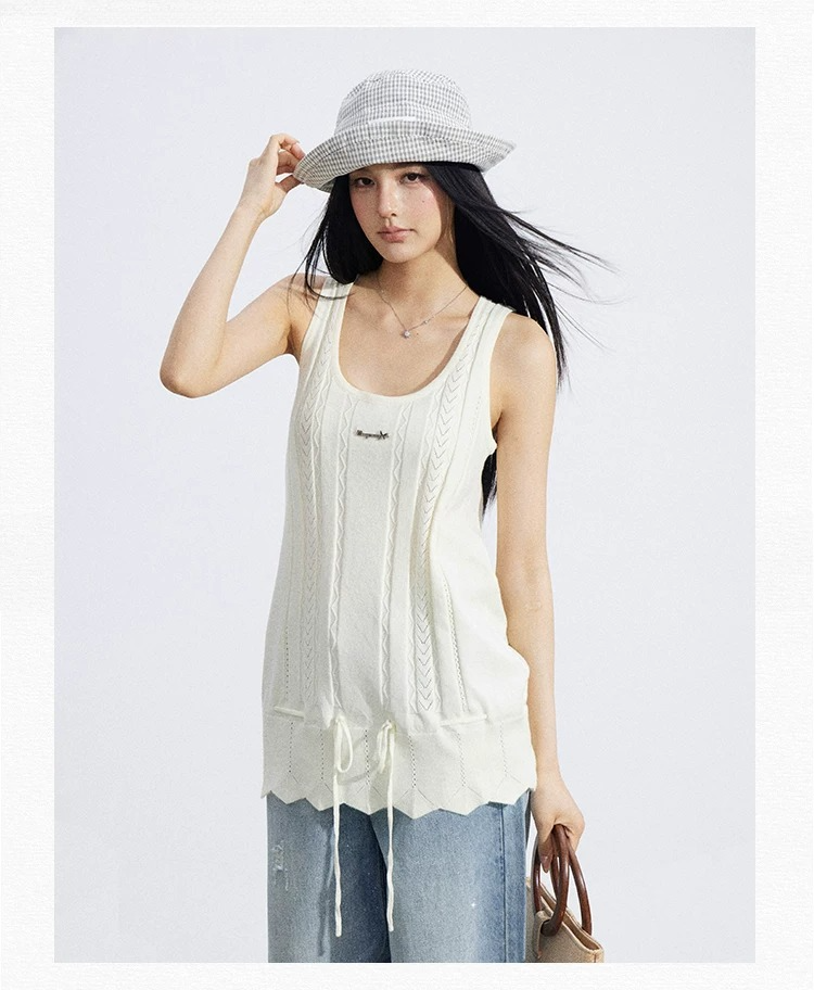 Drawstring Ruched Knit Tank Top