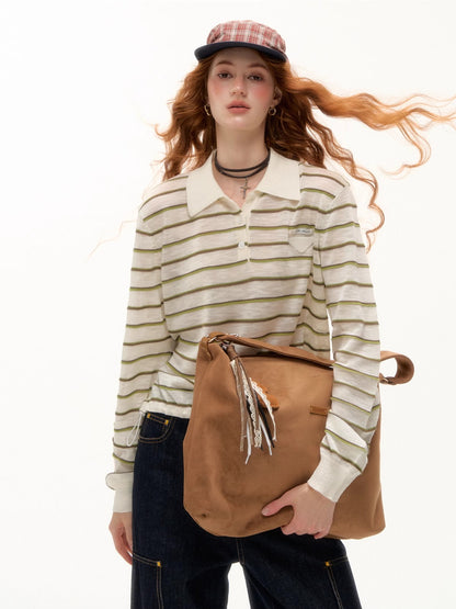 Striped Polo Drawstring T-shirt