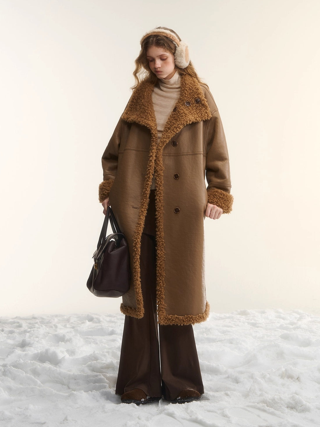 Shearling-Style Panelled Mid-Length Coat