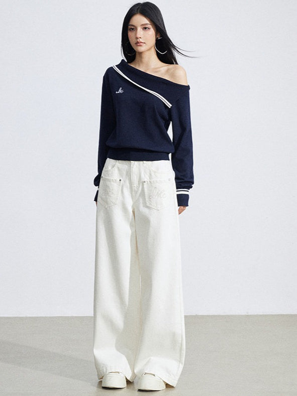 Off-Shoulder Merino Wool Blend Knit Base Layer