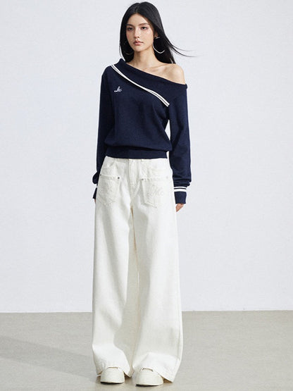 Off-Shoulder Merino Wool Blend Knit Base Layer