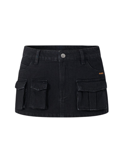 Asymmetrical Low - Rise Straight - Cut Denim Mini Skirt - CHINASQUAD