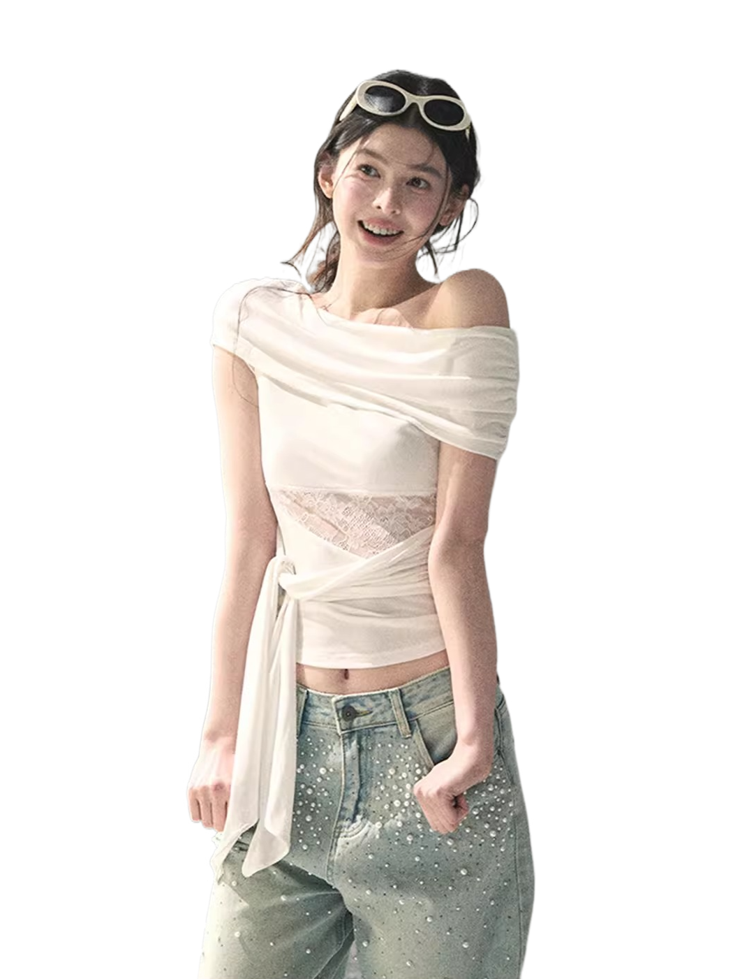 Off-Shoulder Lace Tie Top