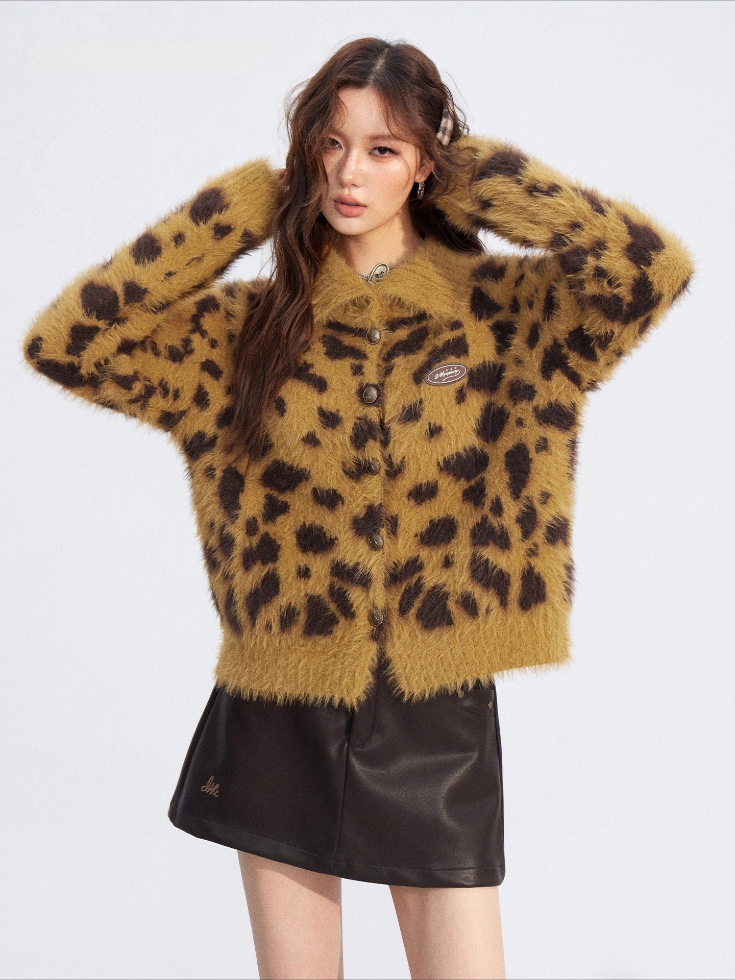 Leopard Mink-Plush Knit Sweater