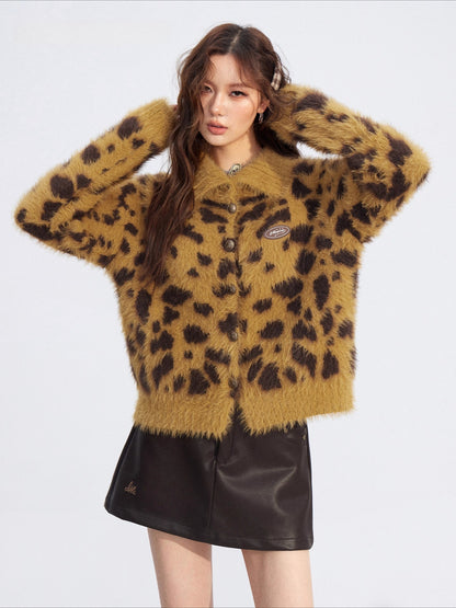Leopard Mink-Plush Knit Sweater