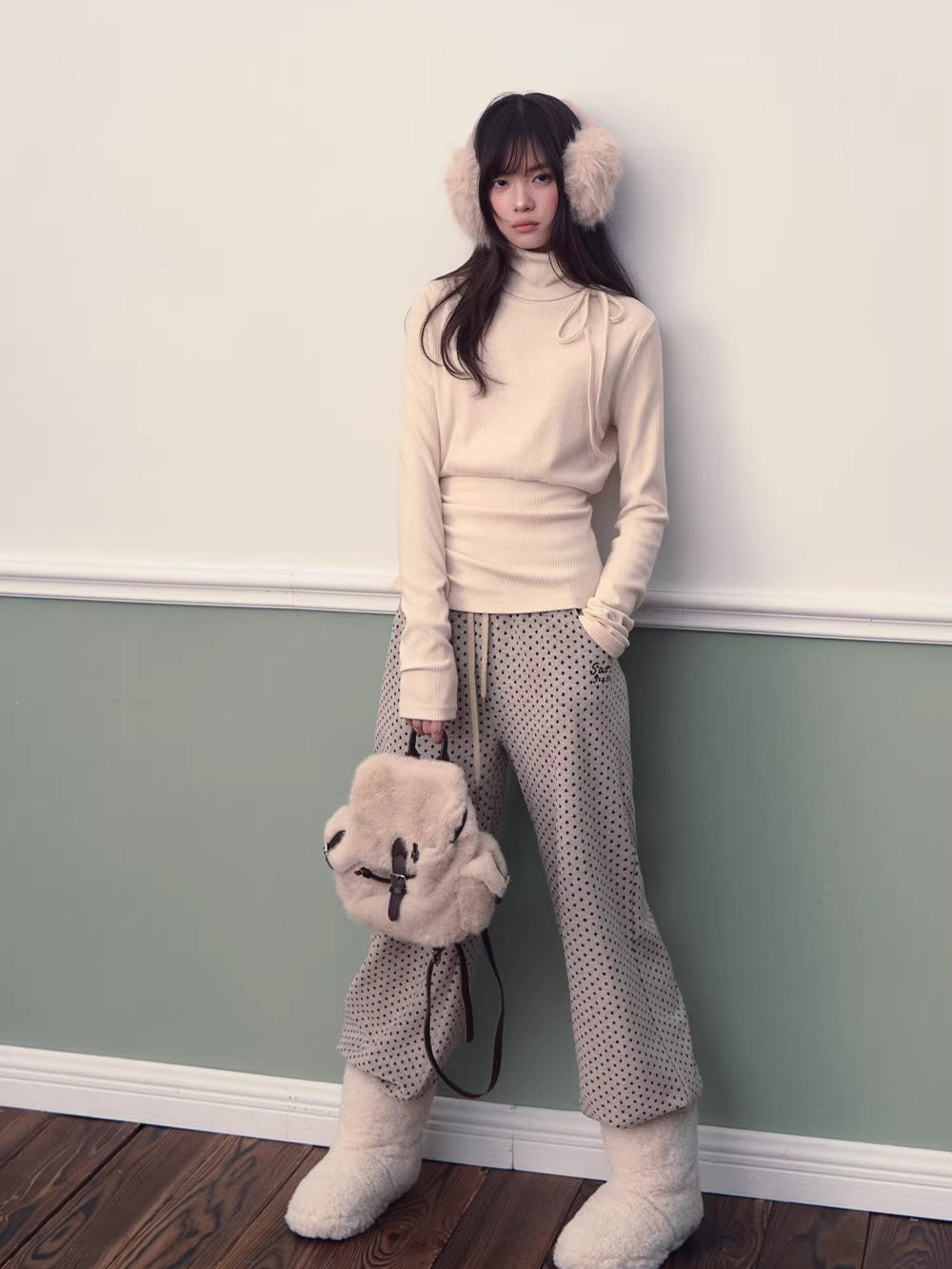 Polka Dot High-Waist Wide-Leg Pants