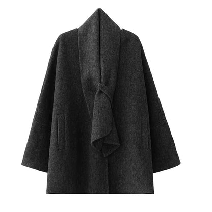 Scarf-Detail Mid-Length Wool Jacket