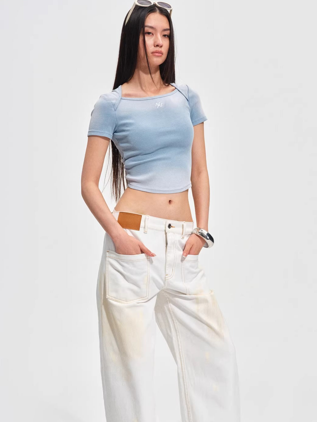 Washed Vintage Crop-Fit Crewneck T-Shirt