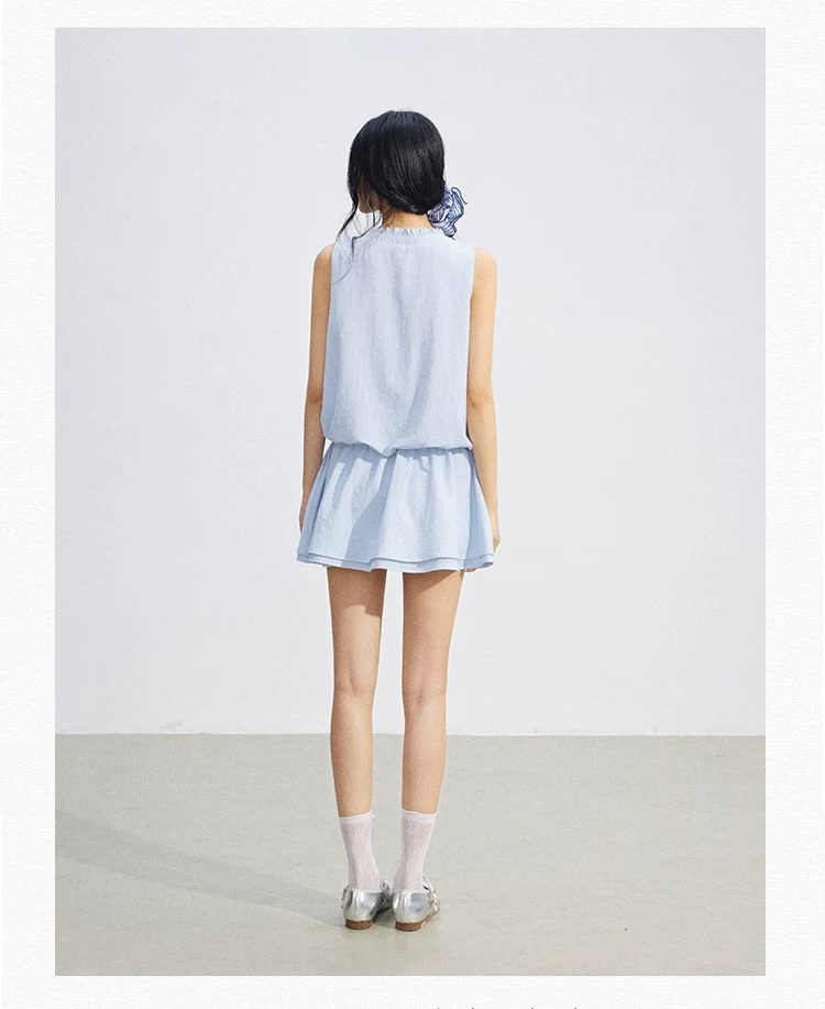 Ruffle Tie Waist Sleeveless Mini Dress