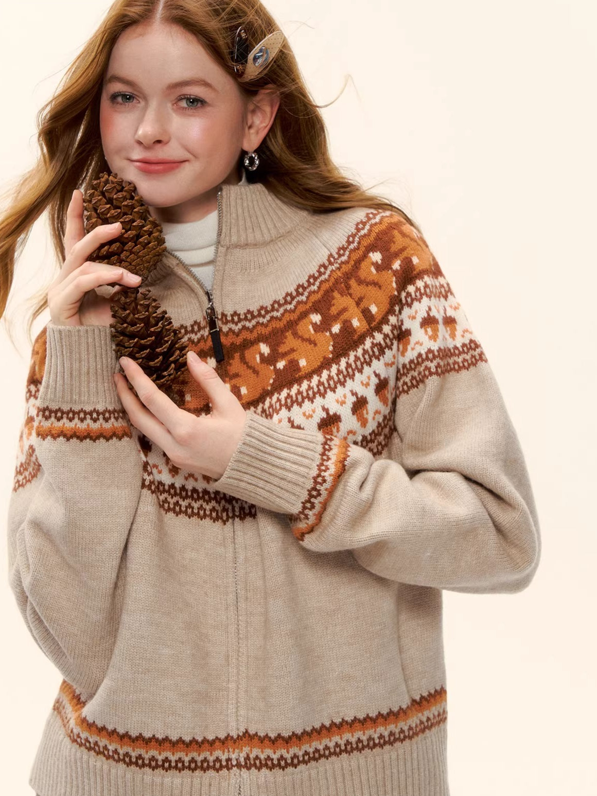 Zip-Up Wool-Blend Knit Cardigan