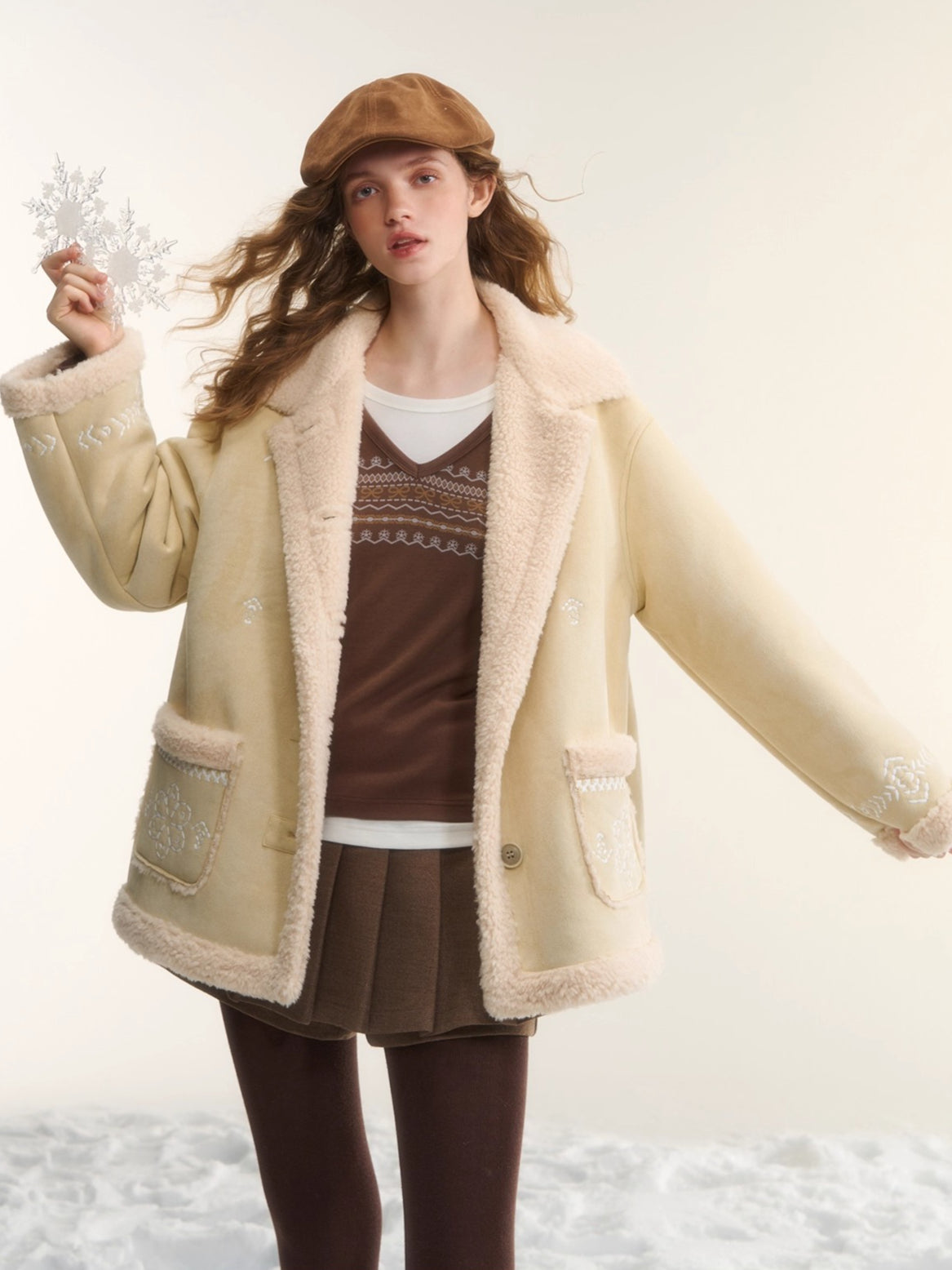 Suede Embroidered Fleece-Lined Jacket