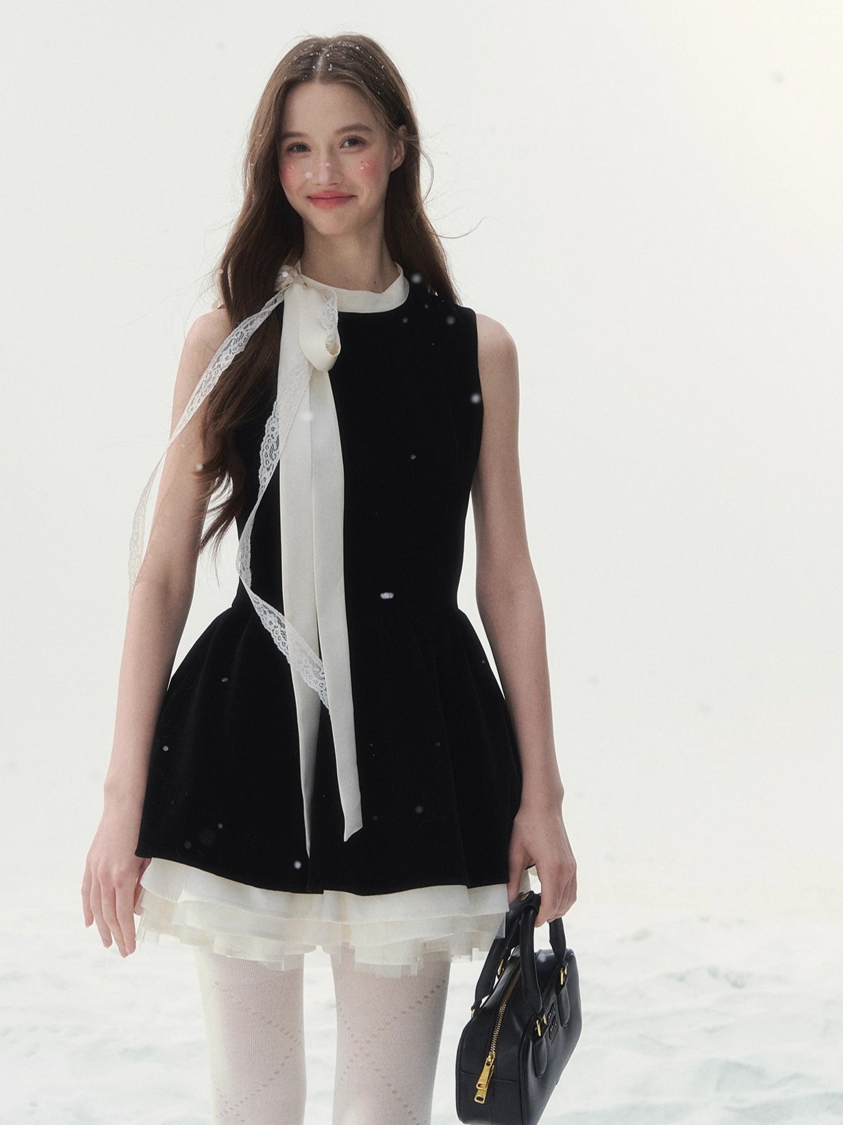 Piano-Key Bow Puff Mini Dress