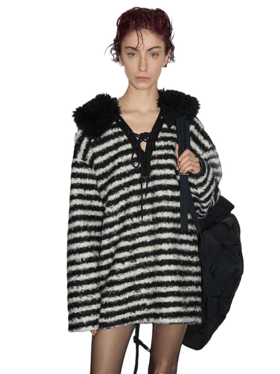 Detachable Collar Striped Knit Sweater