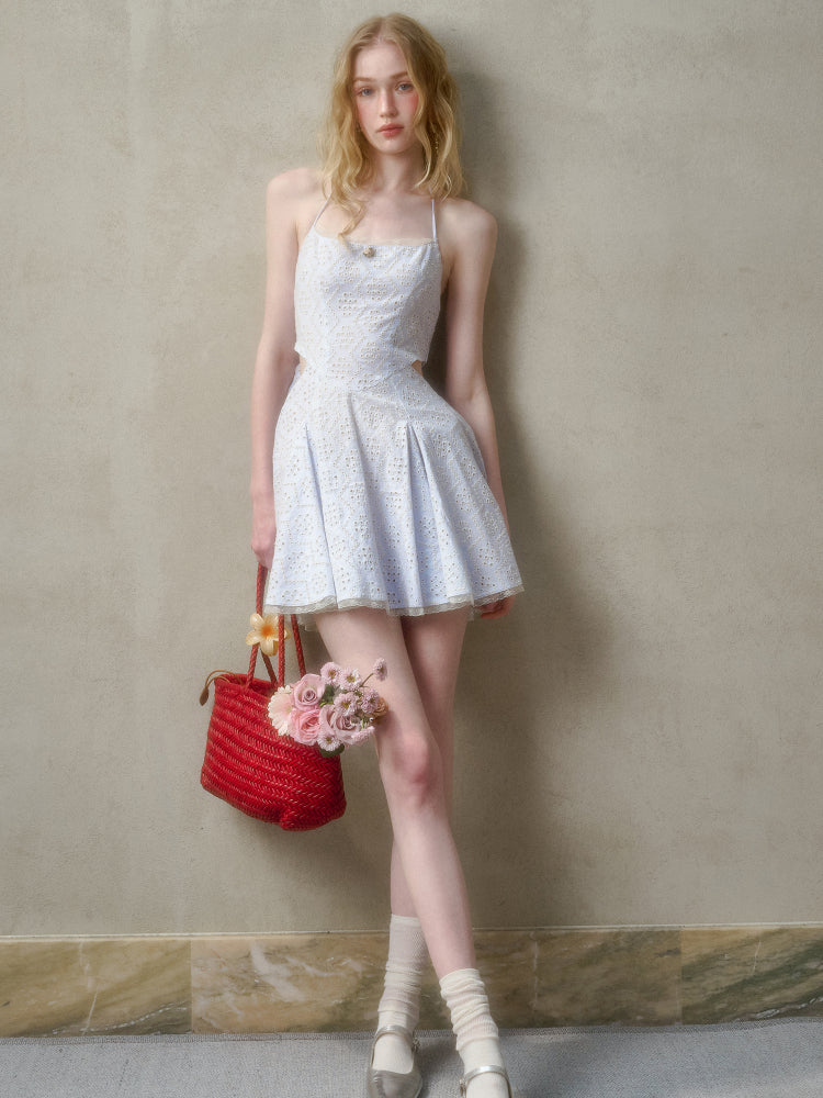 Natural Cotton Embroidered Little Blue Dress - CHINASQUAD