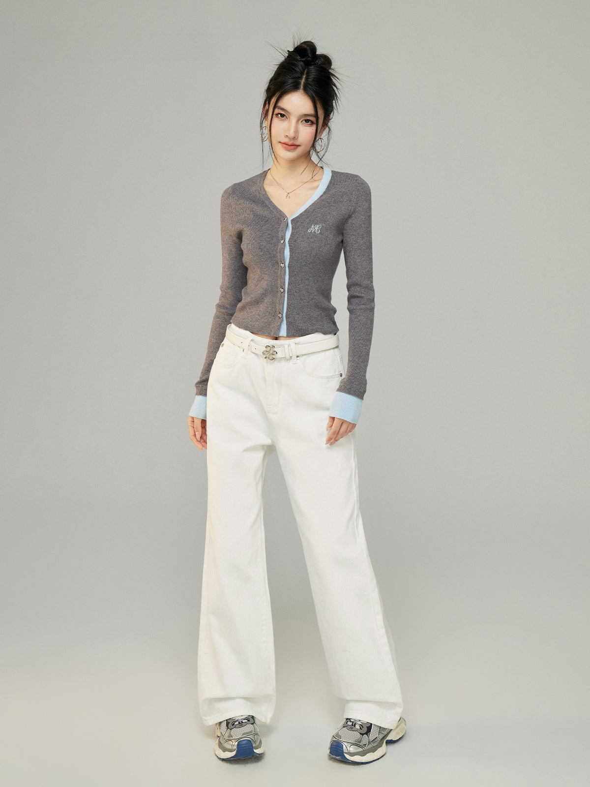 Letter Embroidery Wide-Leg Jeans