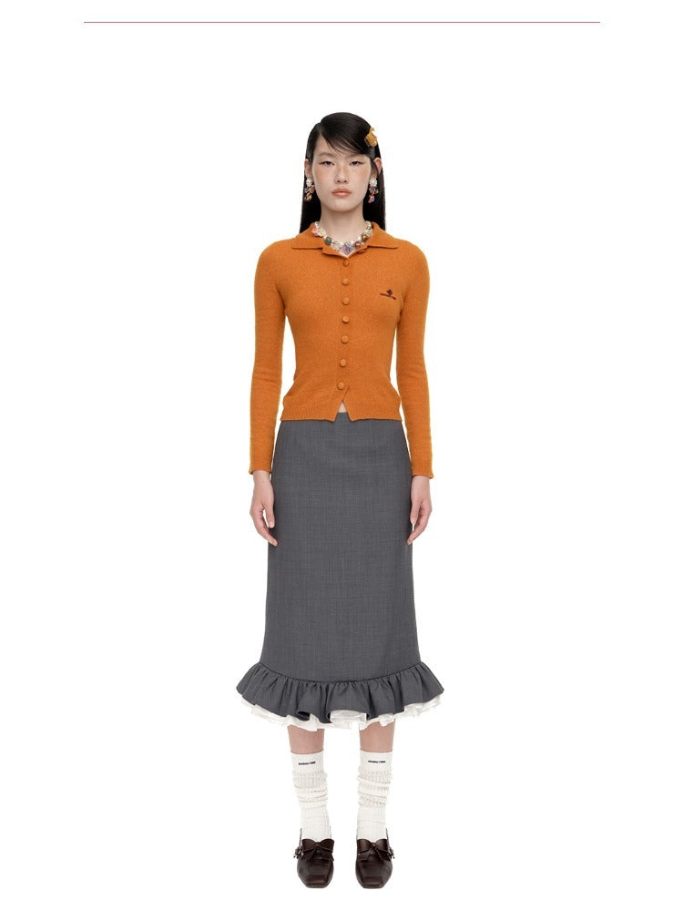 Collared Wool-Blend Fitted Knit Cardigan
