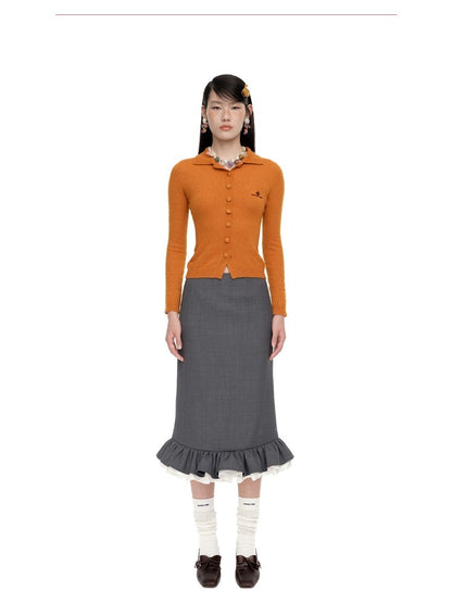 Collared Wool-Blend Fitted Knit Cardigan