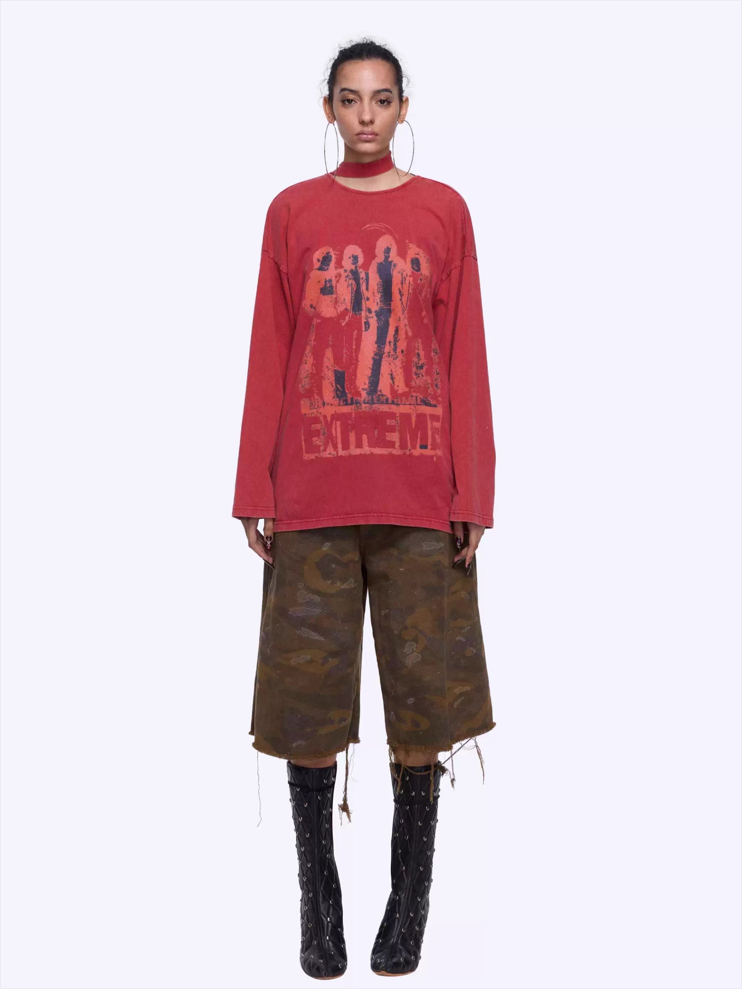 Washed Portrait Print Long Sleeve T-Shirt