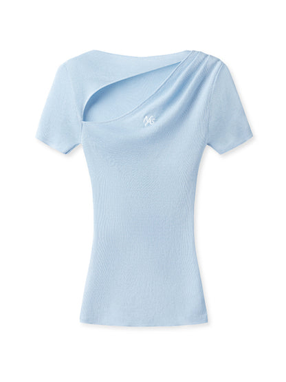 Diagonal Open High-Neck Regular Shoulder T-Shirt - CHINASQUAD