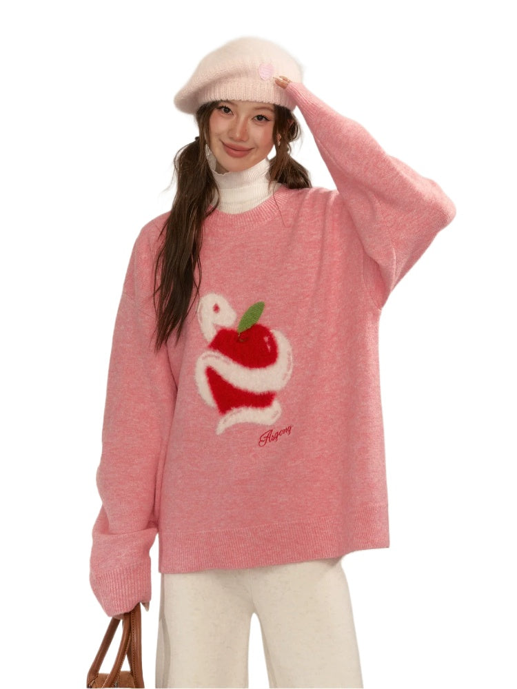 Apple Jacquard Pullover Sweater