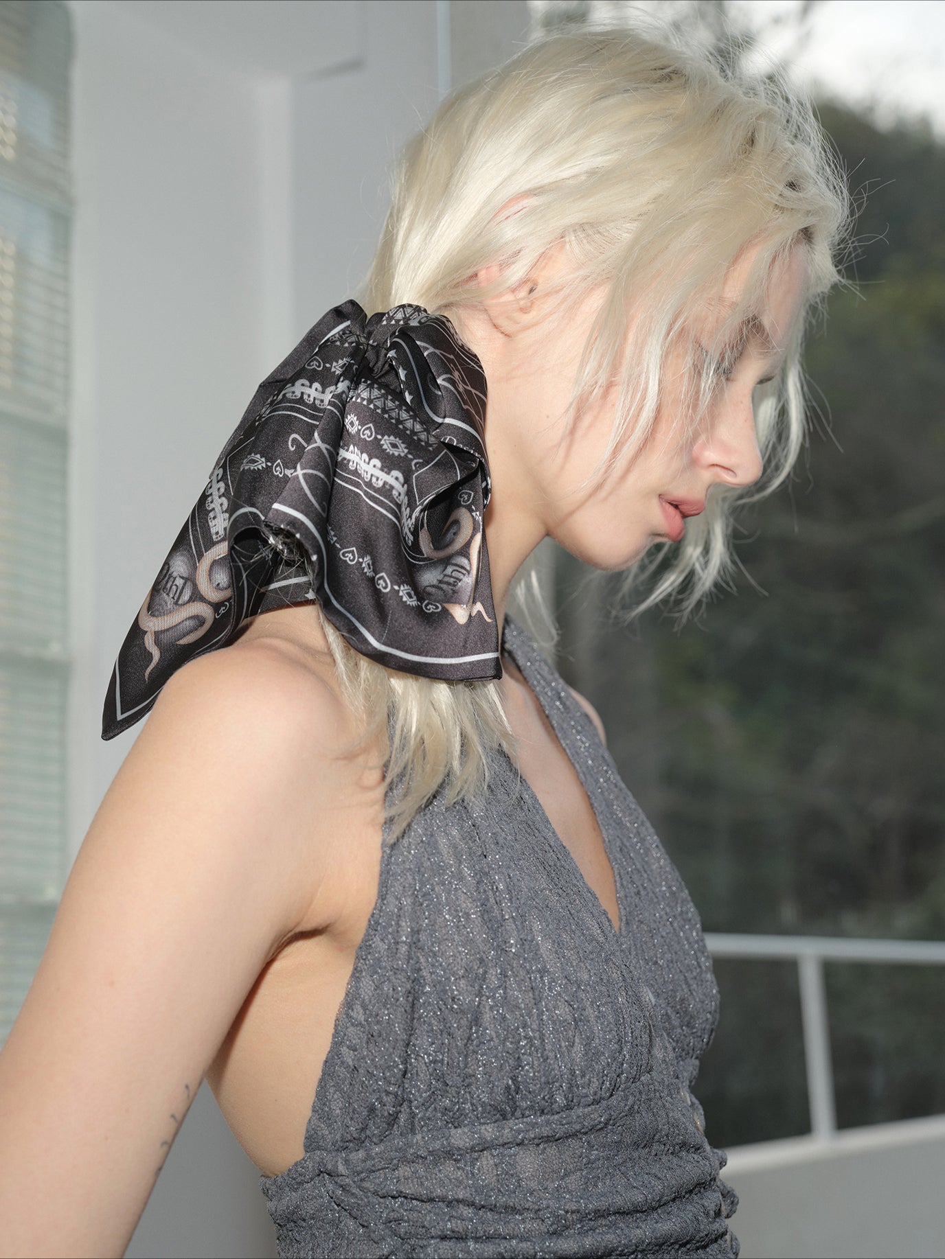 Snake Year Print Square Hair Scarf &amp; Scrunchie