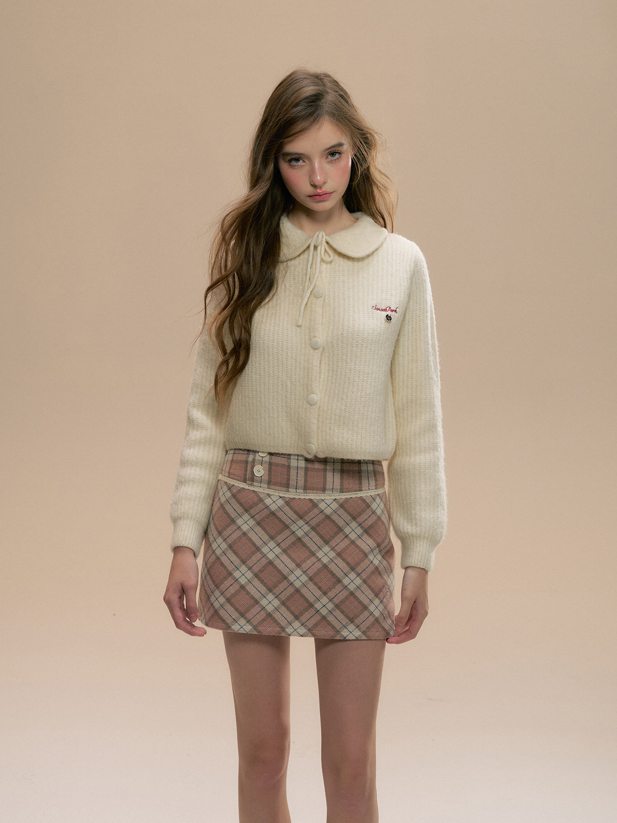 Pink Plaid Wool Mini Skirt