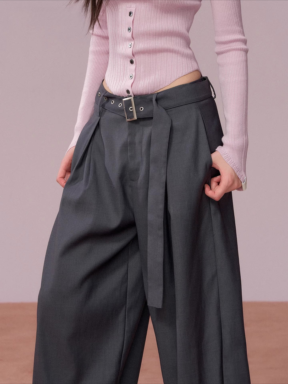 Tailored Drape Wide-Leg Suit Trousers
