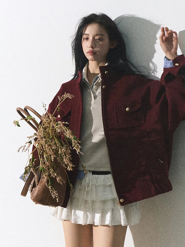 Wool-Blend Oversized Short Jacket