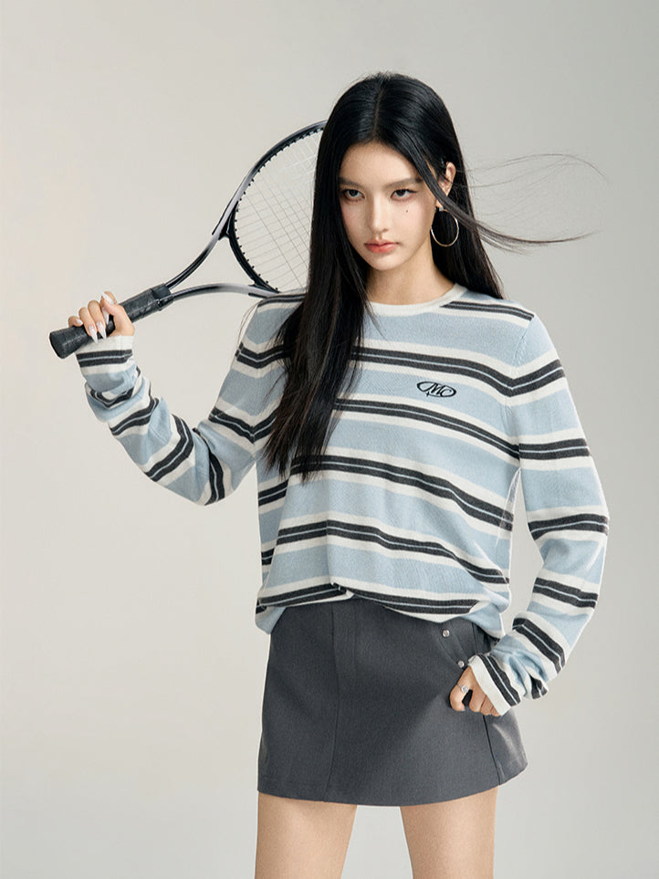 Blue Striped Color-Block Sweater