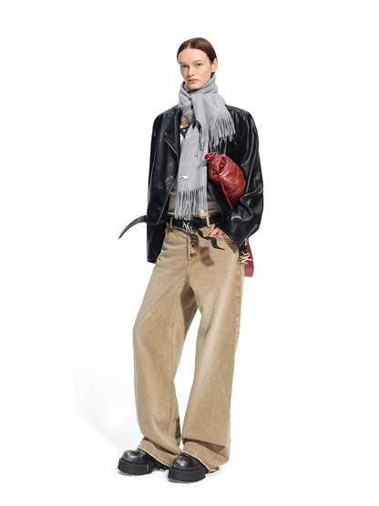 &quot;Rose Series&quot; Washed Twill Wide-Leg Denim Jeans