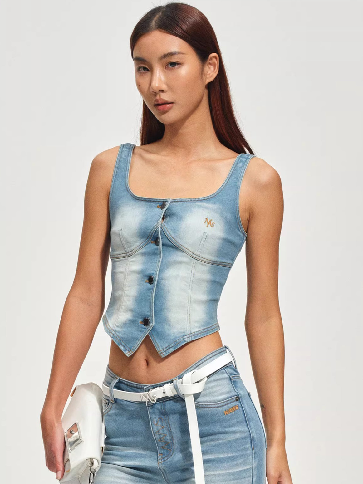 Washed Denim Bustier Tank