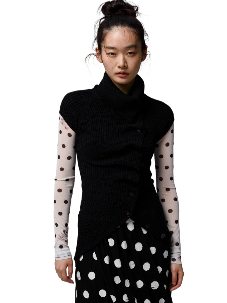 Asymmetric Neck Wool Blend Cardigan