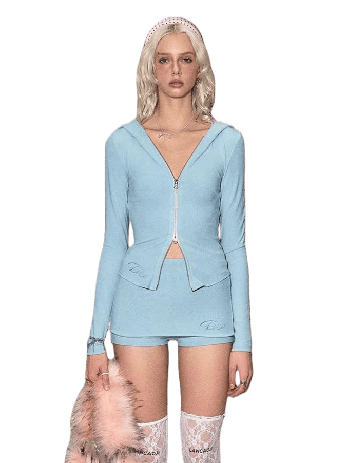 Modal Stretch Zip-Up Hoodie &amp; Faux Skirt Set